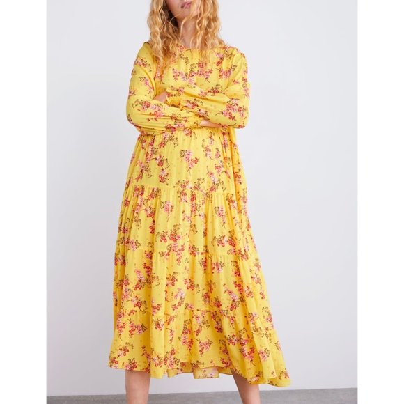 zara yellow floral print dress